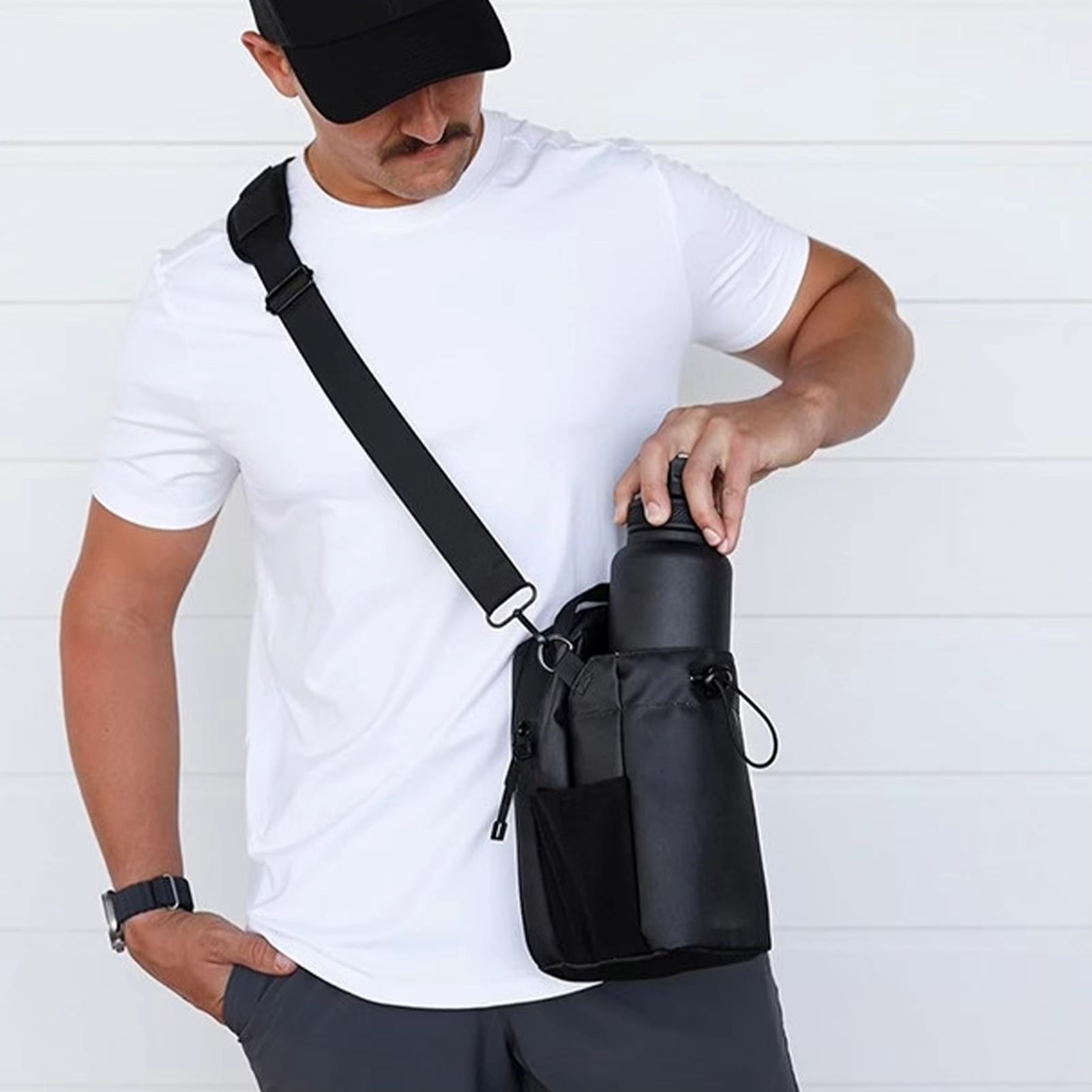 Magnetic Gym Sling Bag Water Bottle & Phone Holder Waterproof Crossbody Bag for Outdoor Sports Travel Fitness Accessories