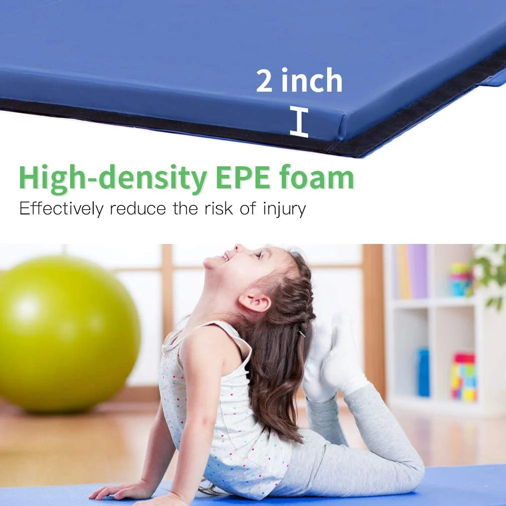4'X8'X2" New Folding Panel Gymnastics Mat, Perfect for Indoor/Outdoor Exercise(Black)