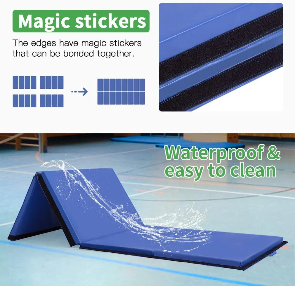4'X8'X2" New Folding Panel Gymnastics Mat, Perfect for Indoor/Outdoor Exercise(Black)